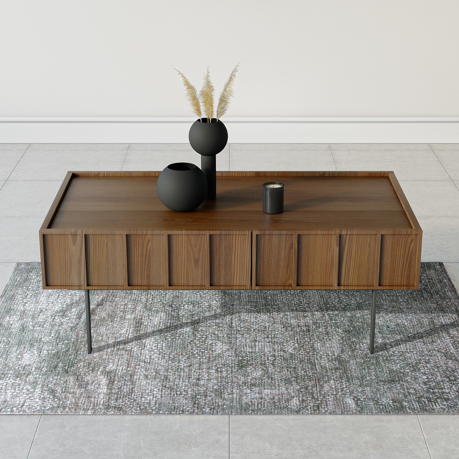 Read more about Large walnut coffee table with drawers helmer